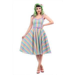 Collectif Nova Rainbow Stripes Swing Dress - XXL - UK18 - NWT